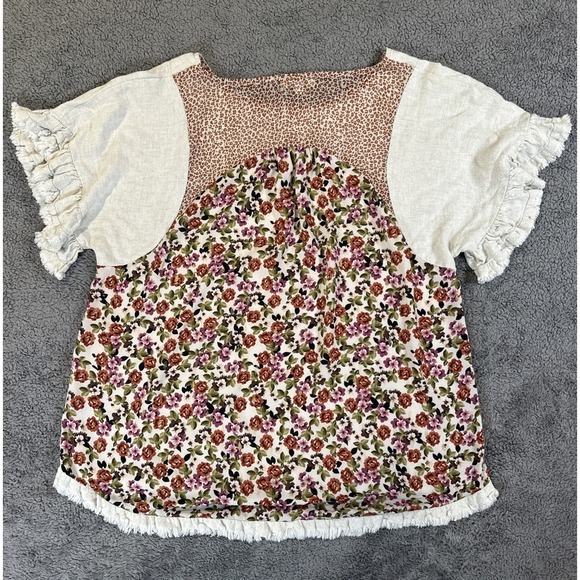 Umgee Women's M Linen Blend High Low Frayed Hem Top Cottage Core Boho Lagen Look - Picture 8 of 10